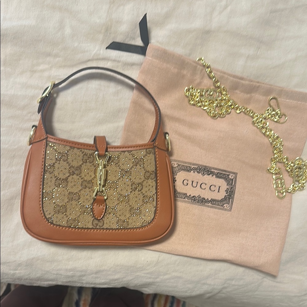 Gucci Brown and Tan Shoulder Bag with Monogram Design